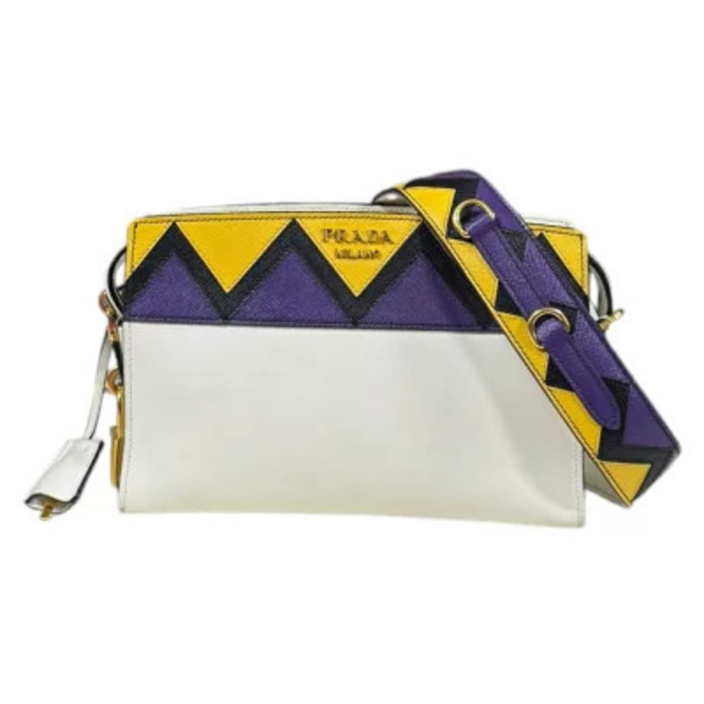 Prada Esplanade shoulder bag white leather body purple yellow chevron